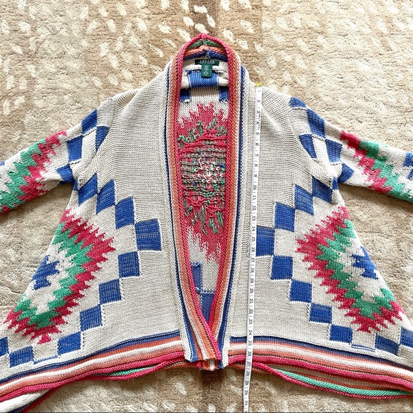 Lauren Ralph Lauren Southwestern Inspired Blanket Draped Cardigan Sweater S/M - Picture 6 of 13